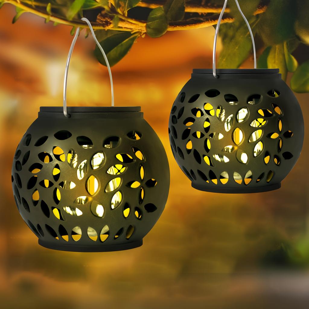 Outdoor solar lights, solar flame hanging lights, garden decorative lighting, openwork pattern design