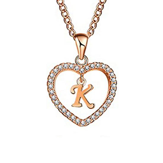 Concise Hollowed Heart Alphabet Unisex Necklace Jewelry Neck Chain Pendant Decor