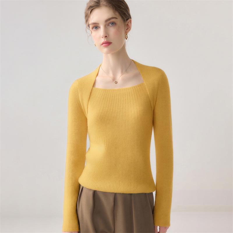 Lekasha Women's 100% Pure Cashmere Square Neck Slim-Fit Pullover