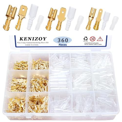 

Flat Terminals 360 Pieces Flat Terminal Set Brass 110 Type 187 Type 250 Type Male Female Faston Terminal Giboshi Terminal Insulating Sleeve with