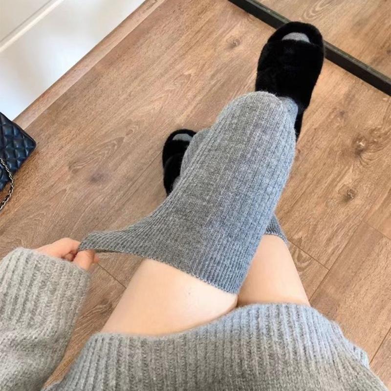 Solid Color Over The Knee Long Tube Boot Socks for Women Winter Thicken Ribbed Knit Tall Thigh High Stockings Leg Warmer