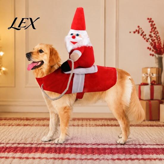 Funny Christmas Pet Gift Santa Rider Dog Costume, Outfit, Adjustable Closure, Festival Small Outfit Apparel for To Medium Dogs, Holiday Party Cosplay,