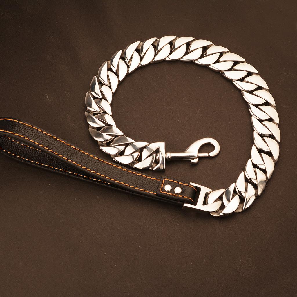 32mm Wide Titanium Steel Stainless Steel Fine Polished Casting Thick Chain Dog Leash Bully Bulldog Pet Dog Leash