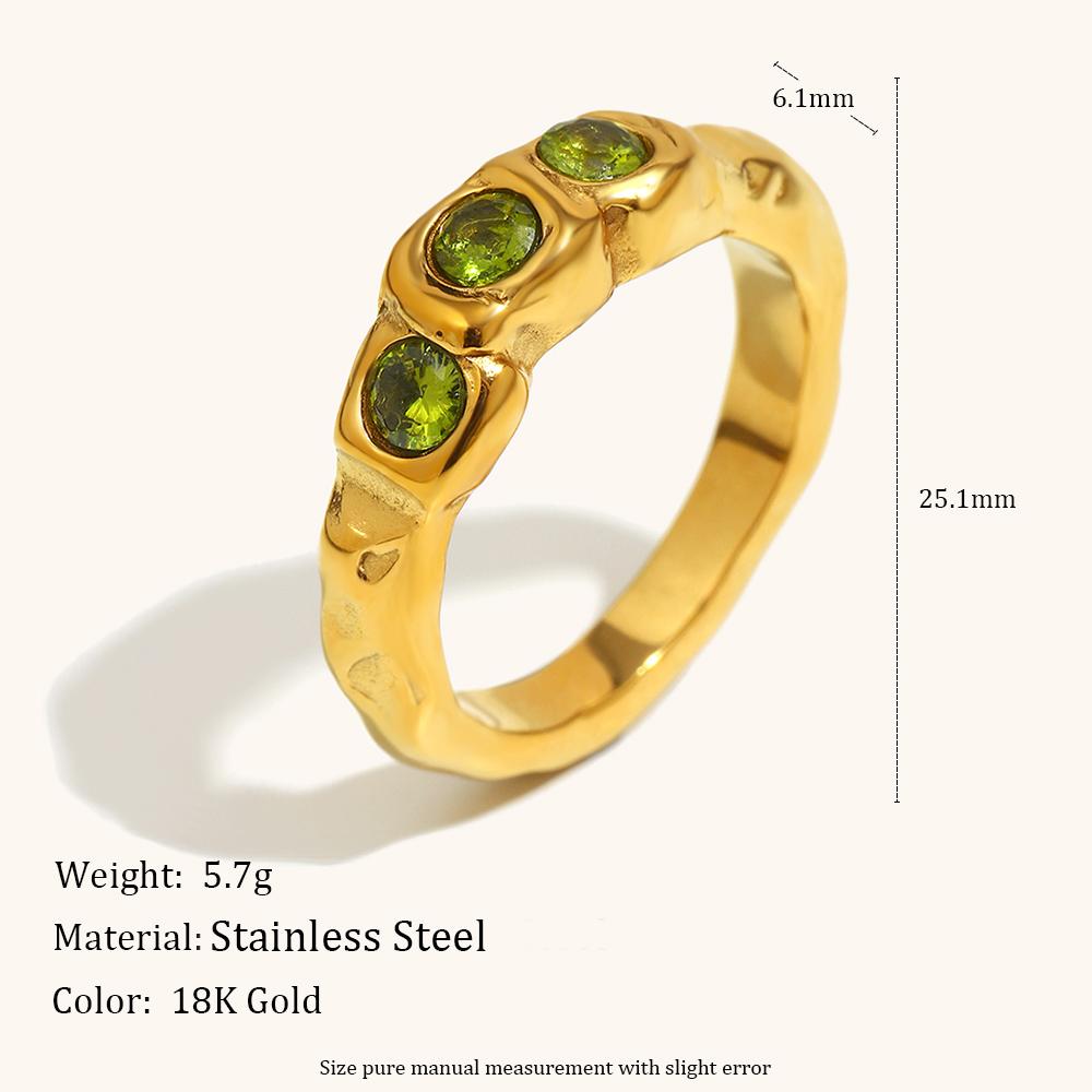 

La. Muses Three Green Zircon Stainless Steel Women s Ring PVD Gold Plated Trendy Daily Jewelry Accessories Gift 6
