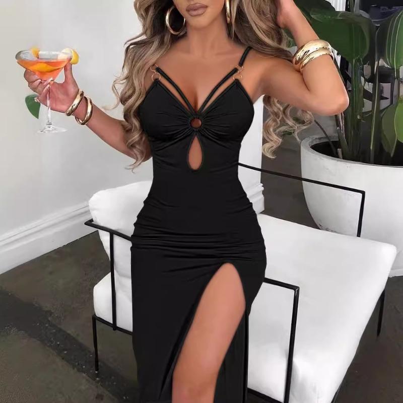 

Summer fashion new style sling hollow tight-fitting split dress women S
