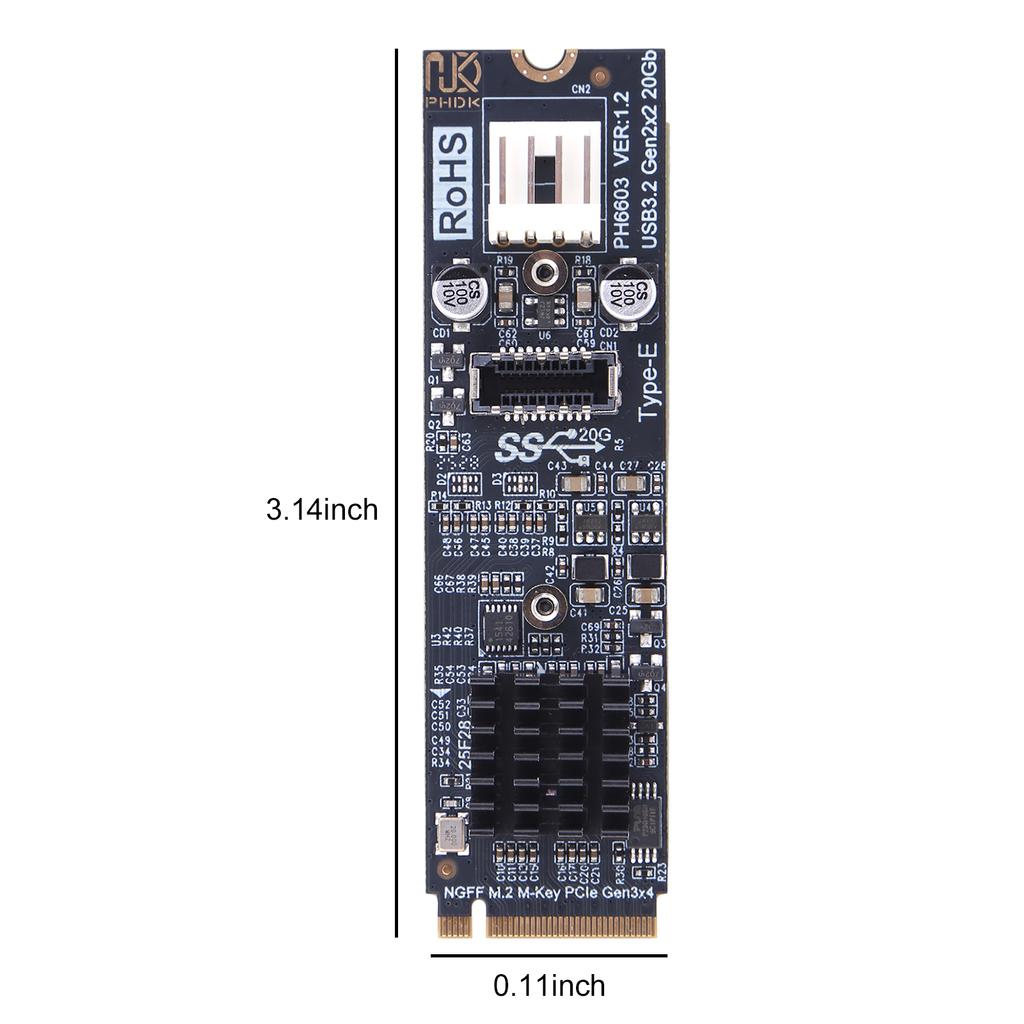 M2 PCIE NVME To TYPE E Expansion Card Riser 20Gbps High Speed M2 M Key PCIe To USB3.2 Front Panel Expansion Card for PC