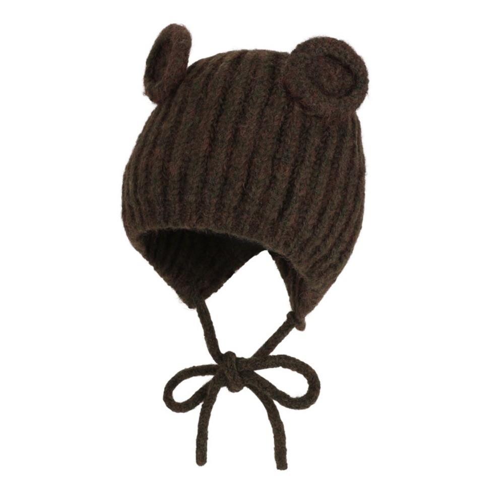 Thicken Ear Protection Hat Keep Warm Overhead Cap Fashionable Bear Ear Knitted Hat  Adult