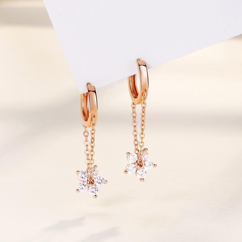 Temperament Tassel Chain Flower Ear Buckle Korean Version Exquisite Small Ins Style Fashionable Sweet Earrings Women