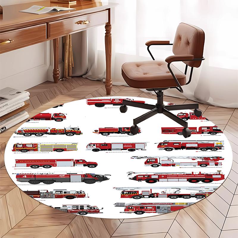 Fire Truck Printed Round Rug Carpet Chair Rug Area Rug Entryway Doormats,for Office Chair Living Room Bedroom Kitchen Room.