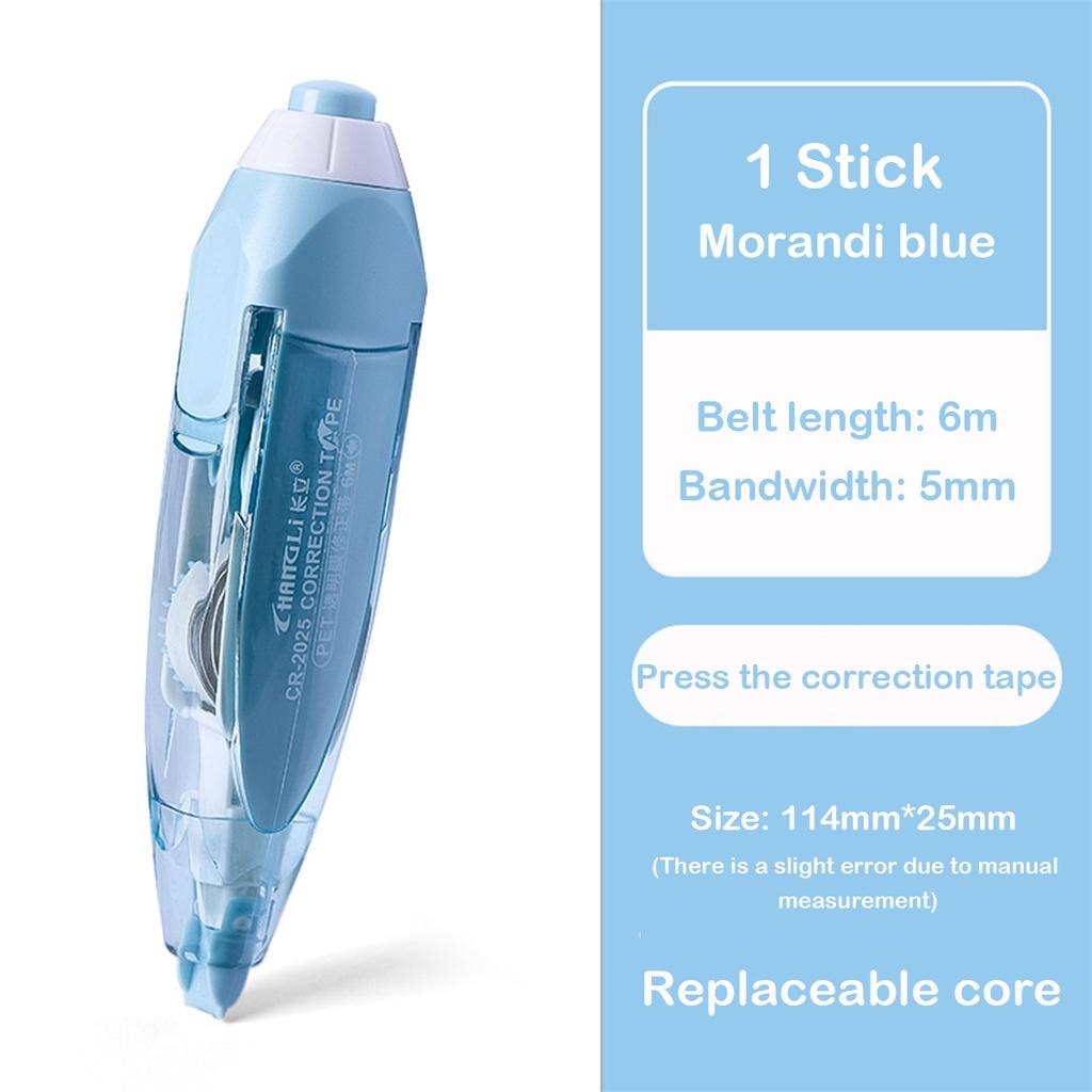 6M5MM Press Type Correction Tape with Replaceable Refills Morandi Color Series for Students School Office Stationery Supplies