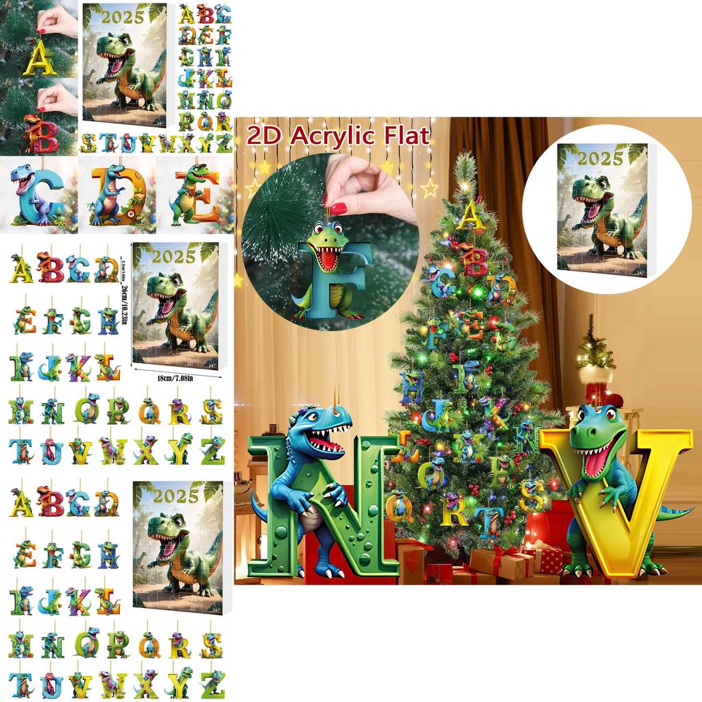 Dinosaur Christmas Countdown Calendar With Acrylic Dinosaur Figurines For Holiday Decor