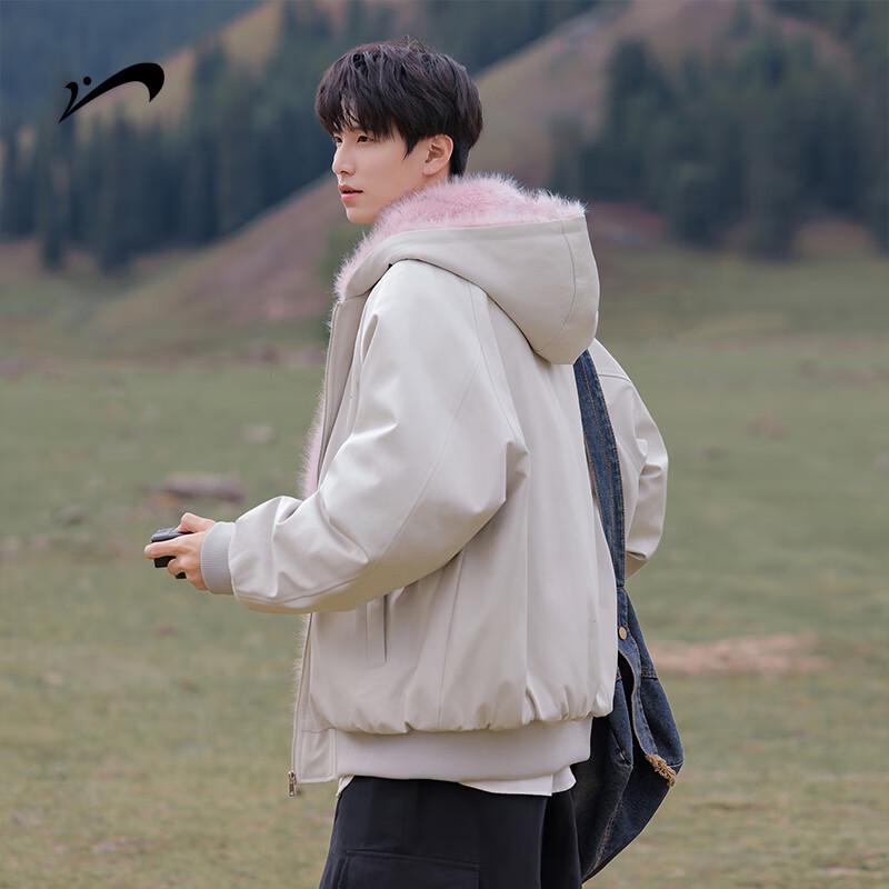 Guirenniao Men's Winter Thickened Fur-Collar Hooded Padded Jacket