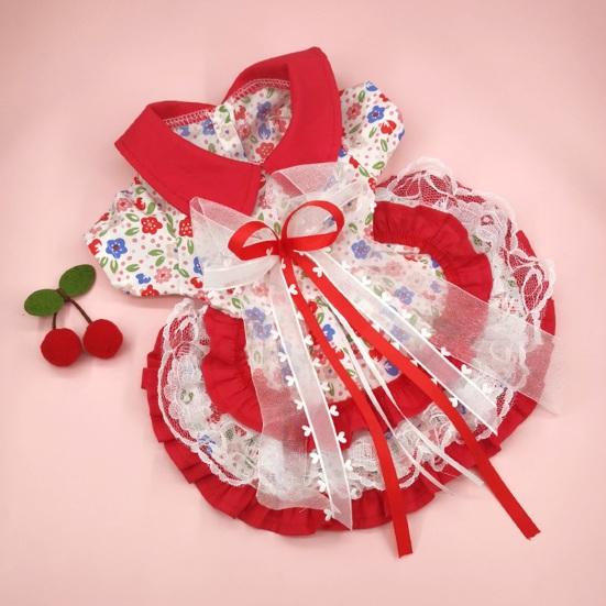 Yousheng 1 Set Cat Princess Skirt Lace Stitching Bowknot Floral Print Two-legged Pet Dog Cat Lolita Skirt with Cherry Hair Clip Pet Supplies