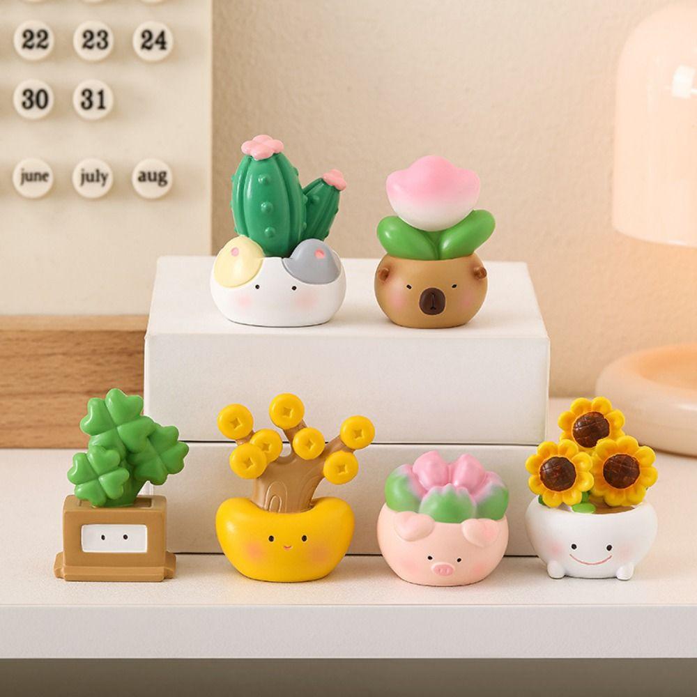 

6P cs/set Creative Lucky Plant Figurines Potted Plant Decoration Desktop Decoration