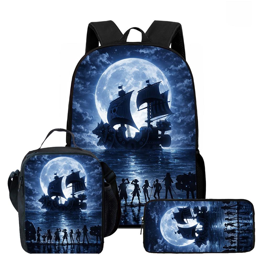 15 Inch One Piece 3-in-1 Backpack Set Unisex for Boys and Girls Age 6-10, Light Weight School Kit with Lunch Bag & Pencil Case