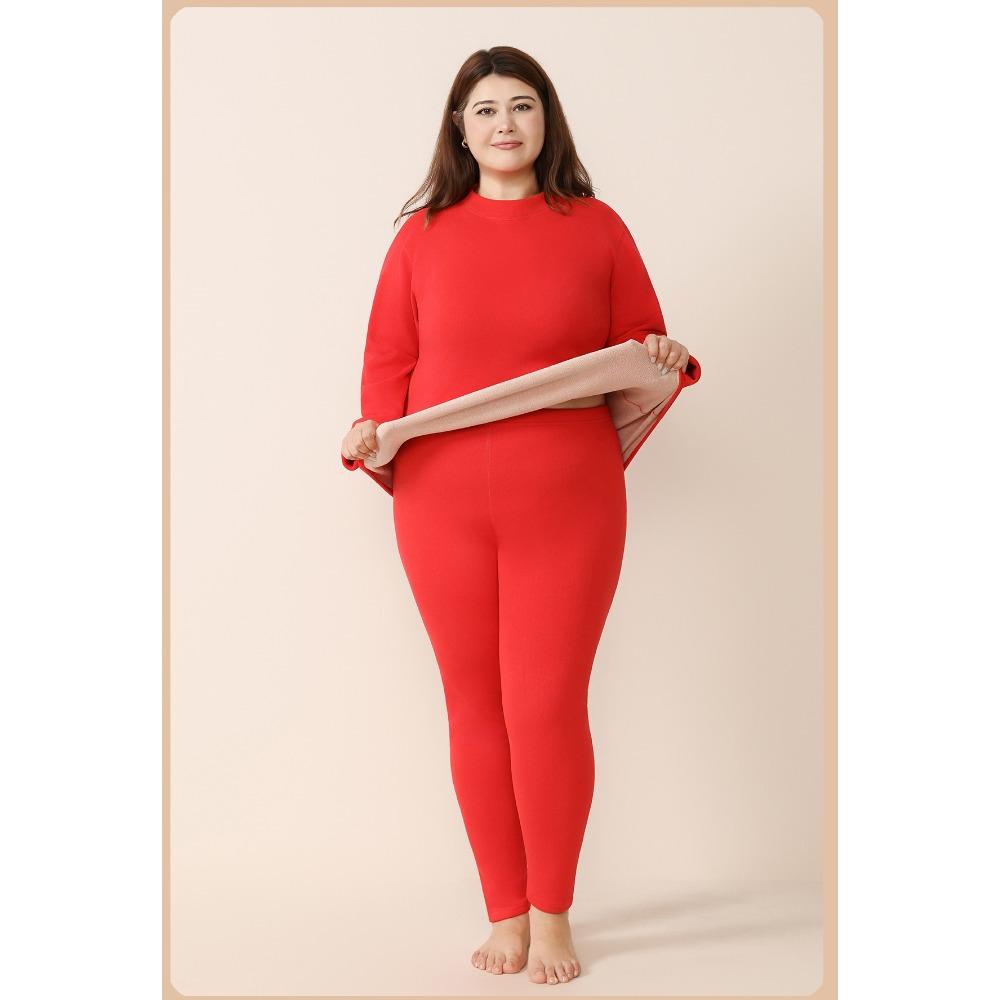 Modische Herbst Winter Rundhals Übergröße Übergröße Warme Unterwäsche Damen Plus Anzug Warm Bequem Weich Langarm Hose Unterwäsche Sets