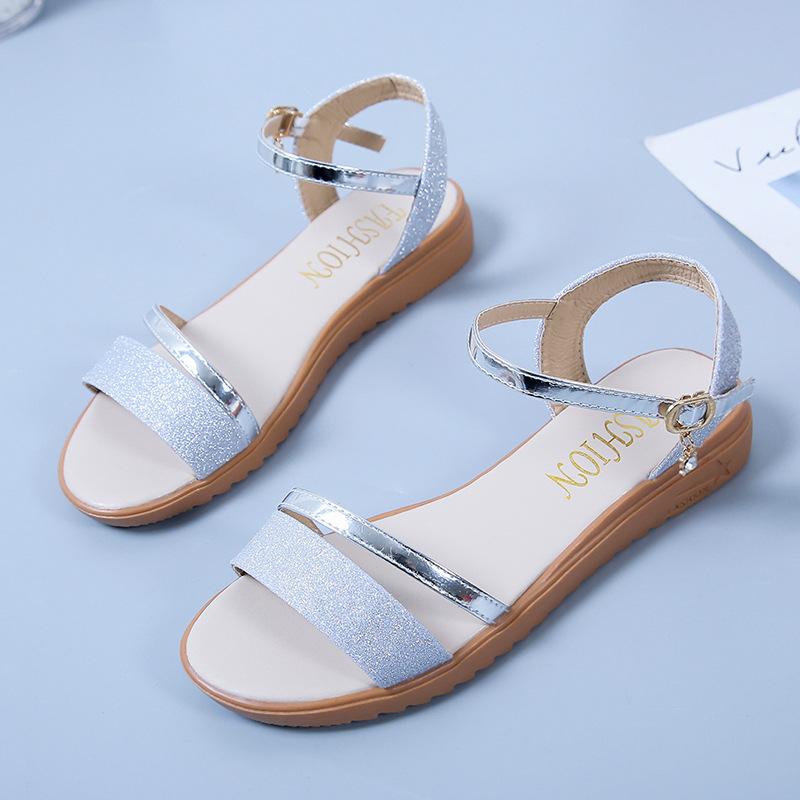 Moteriški žemakulniai plokščiapadžiai vienspalviai atviri, neslystantys laisvalaikio sandalai