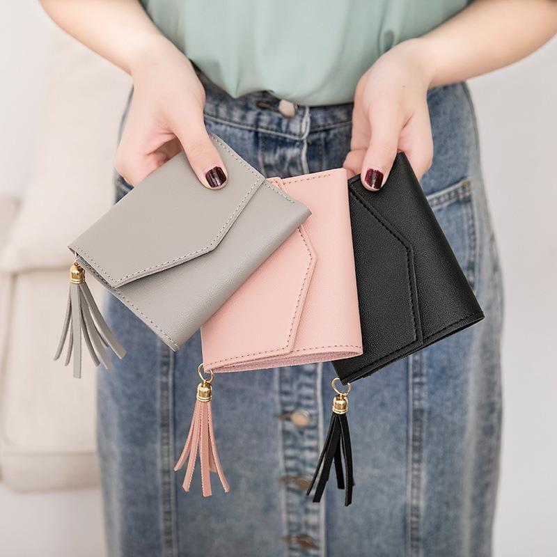 Fashion Wallet Women's Short Fringe Pendant Women's Wallet Solid Color Small Wallet Mini Change Bag