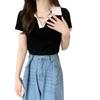 Women's Color Block Short Sleeve Polo Collar T-shirt - 2026 Summer Petite Chic Design