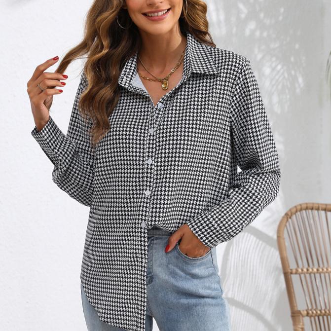 

Женская одежда, топы с принтом на весну и осень, воротники-лацканы, клетчатая блузка, женская свободная повседневная рубашка с длинным рукавом XXL чёрный