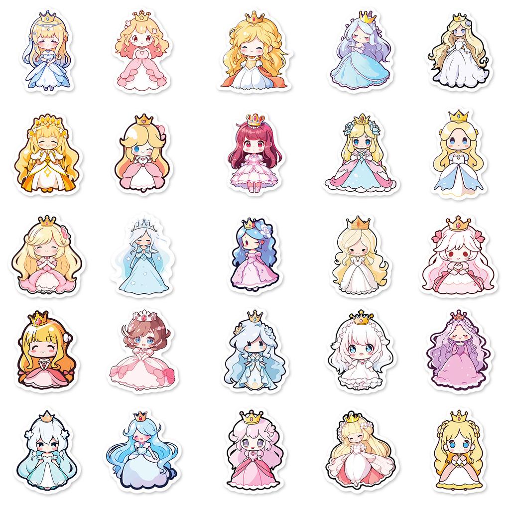 50 Cartoon Skirt Princess Children's Reward Crown Little Girl Doodle Stickers DIY