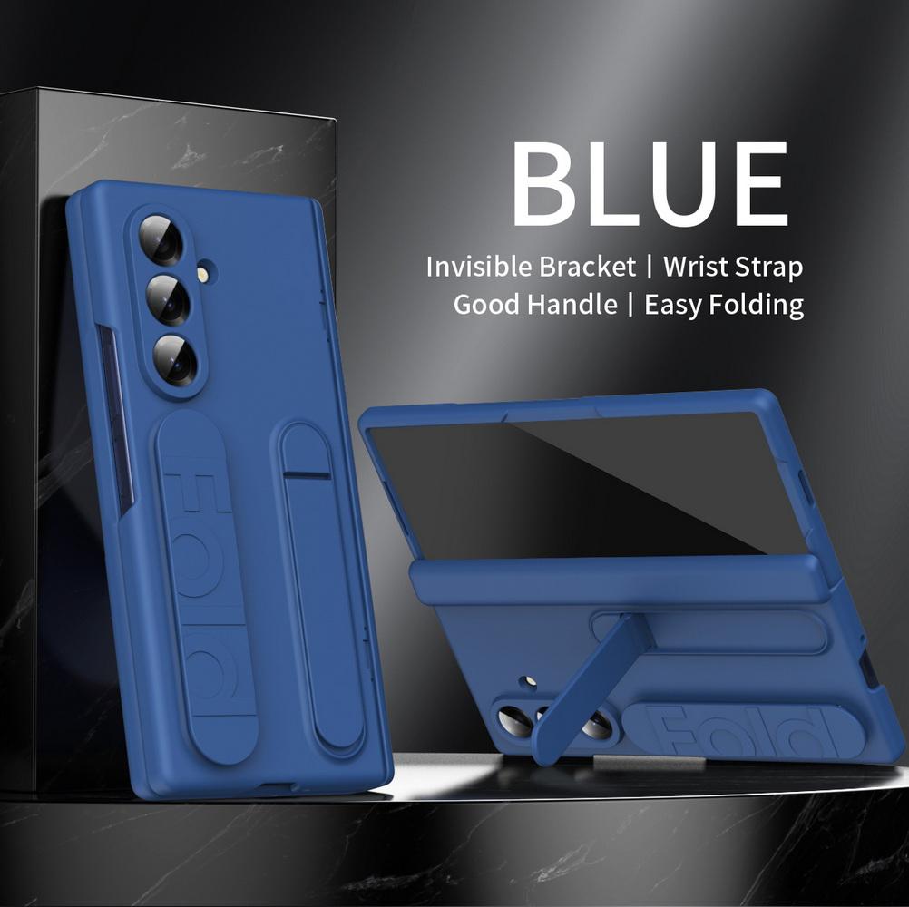 Silicone Wrist Strap Foldable Bracket Tempered Glass Case For Samsung Z Fold 7 6 Fold7 Galaxy Z Fold 5 4 3 Camera Protect Cover