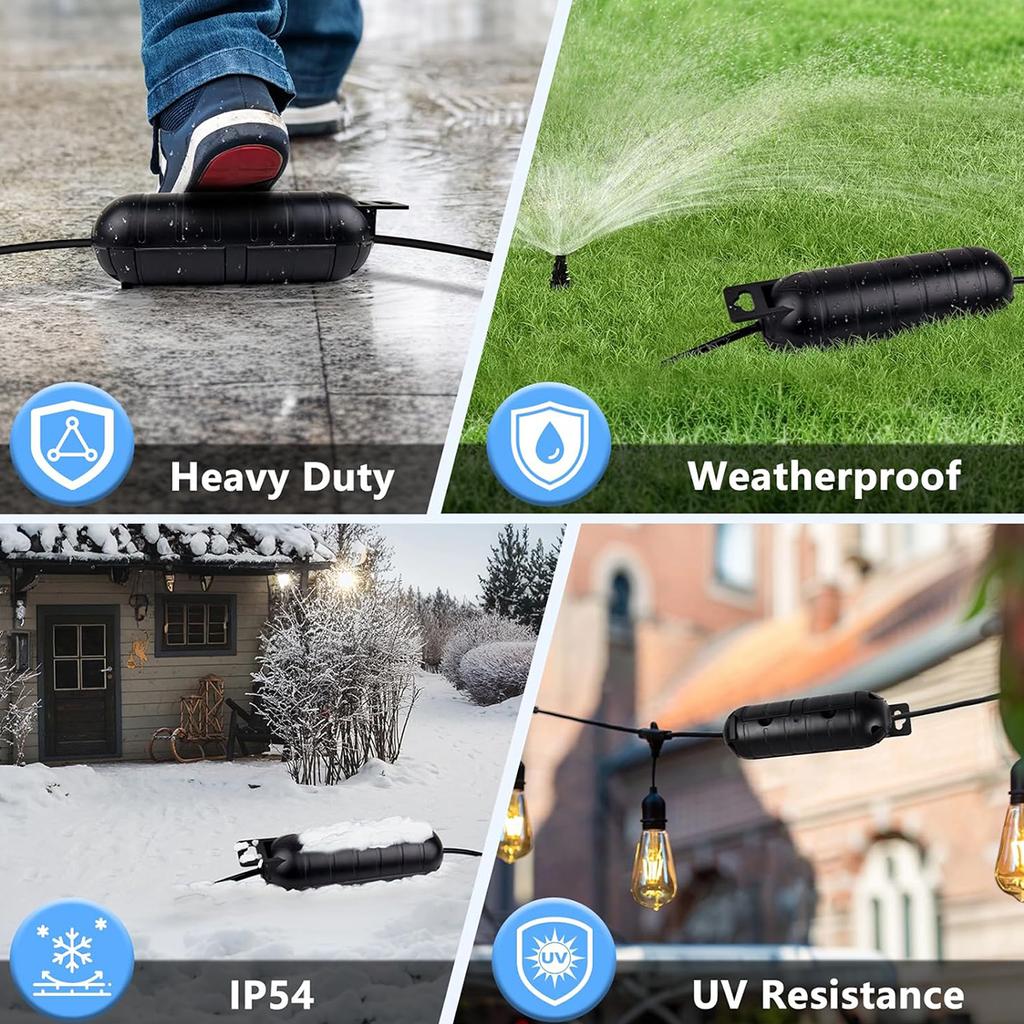 3pcs Extension Cord Plug Connection Protective Safety Cover,Water-Resistant Indoor Outdoor,String Holiday Christmas Lights,Black
