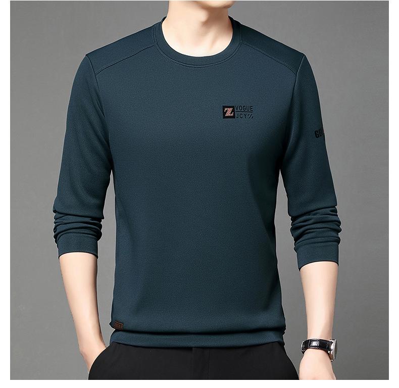 Men's Long Sleeve Round Neck Sweatshirt - Thick Velvet, Warm Base Layer for Autumn/Winter Fashion