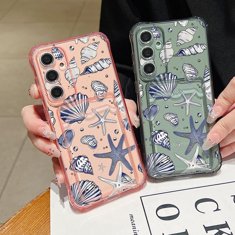 Shockproof Soft Case For Samsung S25 Ultra S24 FE S23 S22 A56 A16 A15 A53 A52 A54 Card Slot Soft Case Cover Seashell Starfish Patterned Phone Cover