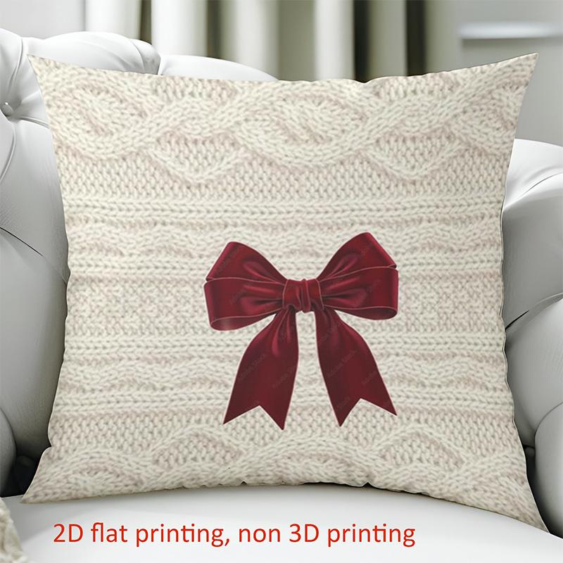 1 Pieces Knit Texture Pillow With Red Velvet Bow Polyester pillowcase, sofa decorative cushion cov Headboard Pillow