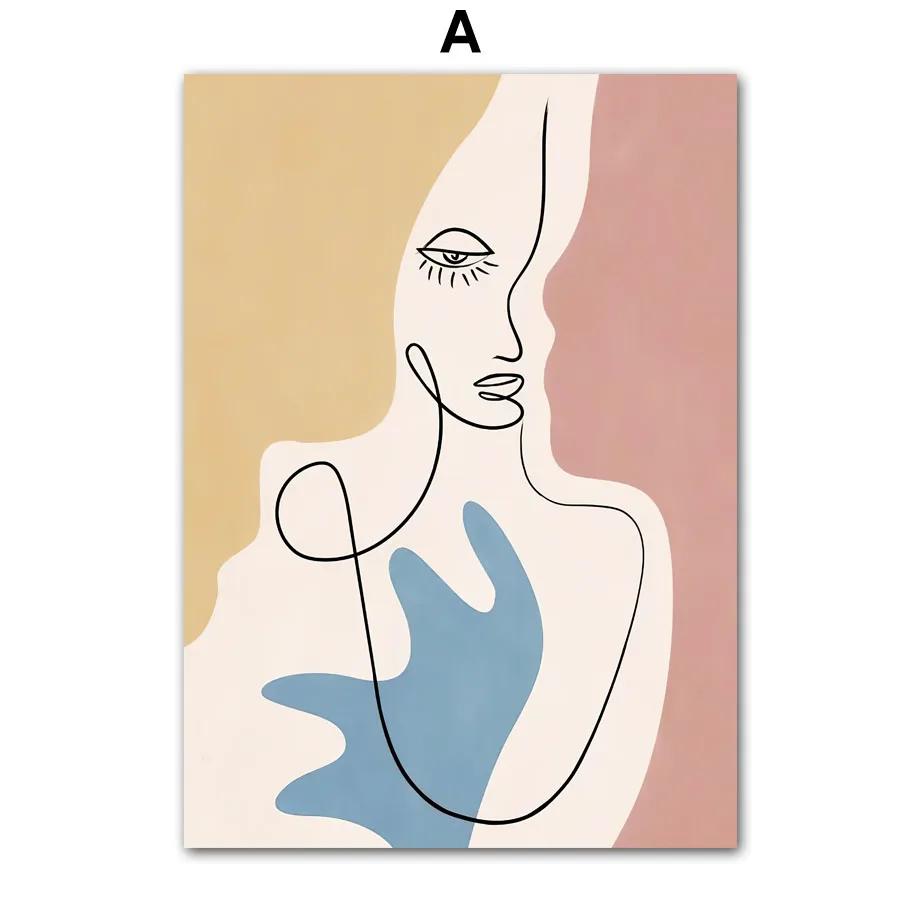 Abstract Line Woman Leaf Vase Boho Posters And Prints Canvas Painting Nordic Aesthetics Wall Art Pictures Living Room Decor