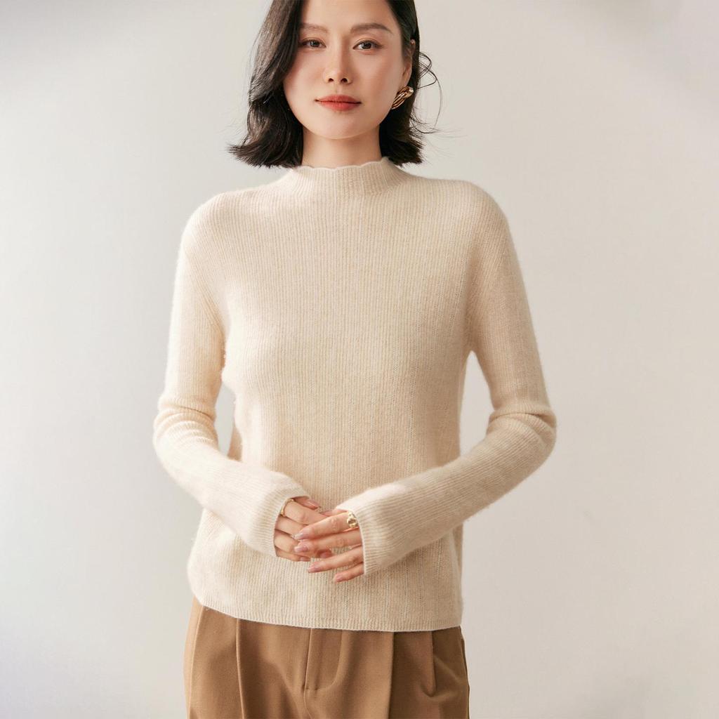 Women's Cashmere Sweater - Autumn/Winter, Half-High Neck, Thin Fit, Long Sleeve Pullover, Fashion Base Layer.