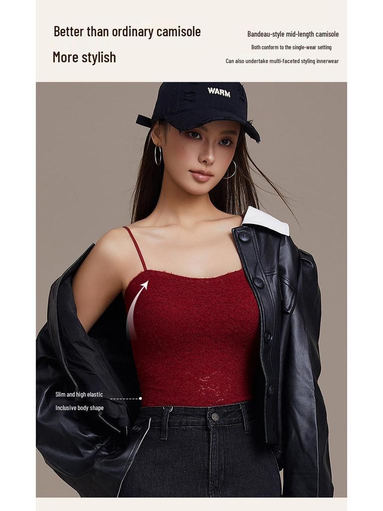 Autumn/Winter Rose Floral Lace Spaghetti Strap Seamless Bandeau Vest