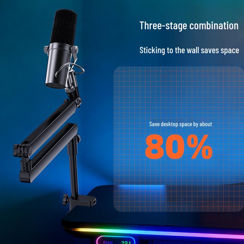 Professional Desktop Boom Arm Mic Stand with Condenser Mic Clip and Phone Holder