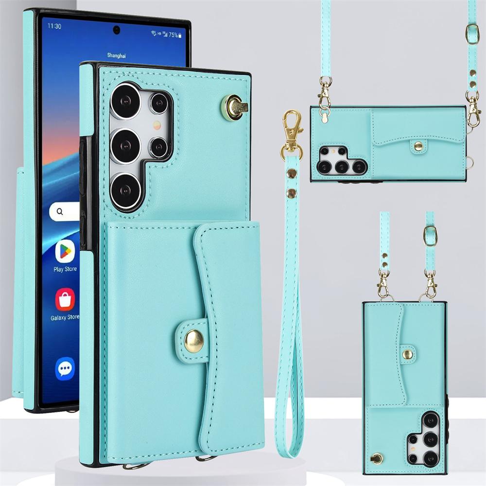 Wallet Case Diagonal Strap Handyhülle für Samsung Galaxy S24 S23 S22 Plus Note 20 Ultra S21 FE A13 A52 A53 A14 A54 Kartenhalter Lederhülle Samsung S24 Ultra blau