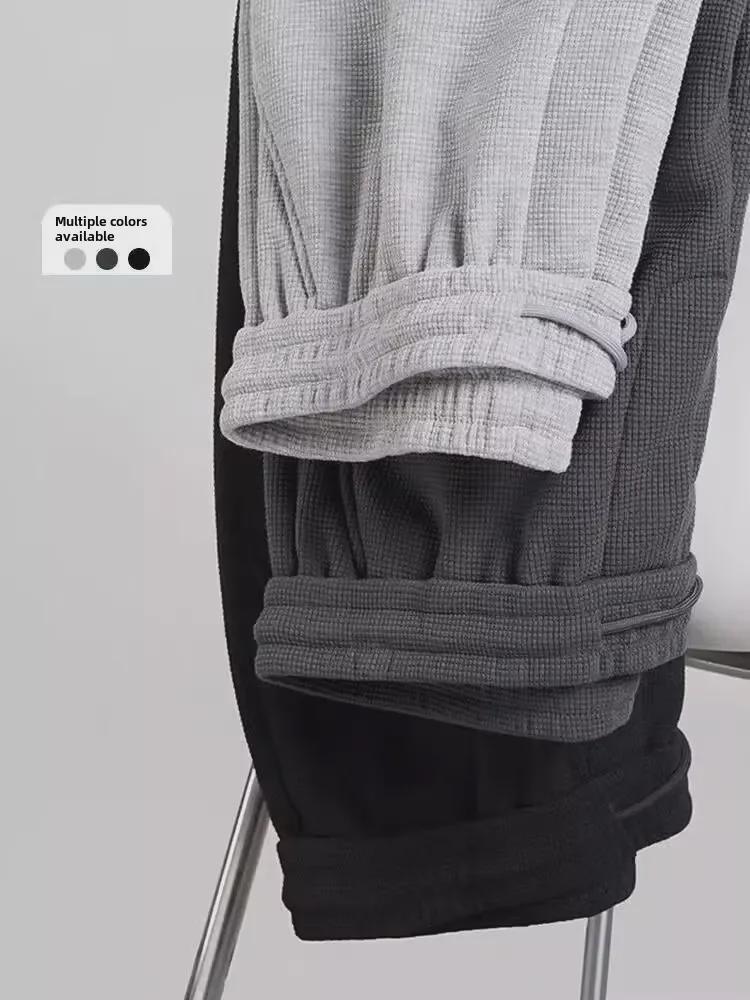 Herren Plus Samt Verdickte Waffel-Sweathose: Lockere, Übergröße, Gerade geschnittene, Allround-Herbst-/Winterhose