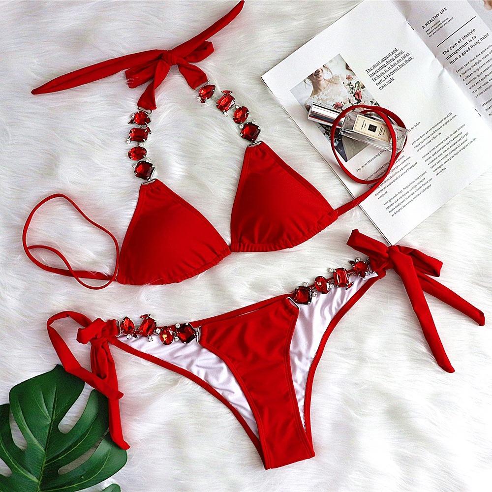 European and American Sexy Bikini Split Straps Diamond Metal Chain Accessories Swimsuit