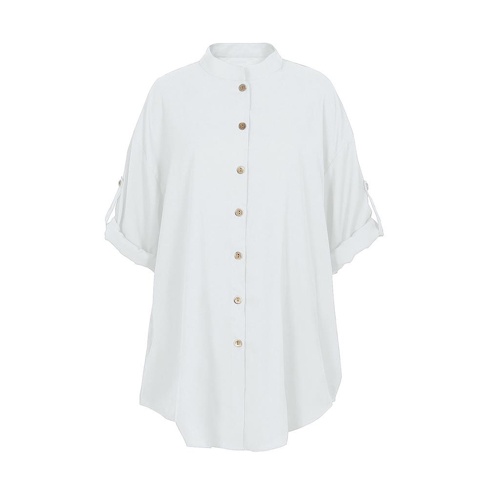 Cotton & Linen Row Button Plus Size Women's Mid-Length Short-Sleeve Loose Shirt