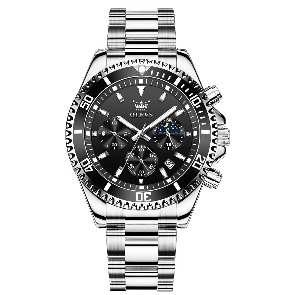 

OLEVS Men s Watch, Stainless Steel Band, Date Display, Chronograph, 40mm, BusinessFormal, Water Resistant to 10 ATM, Available in Gold, Blue, and