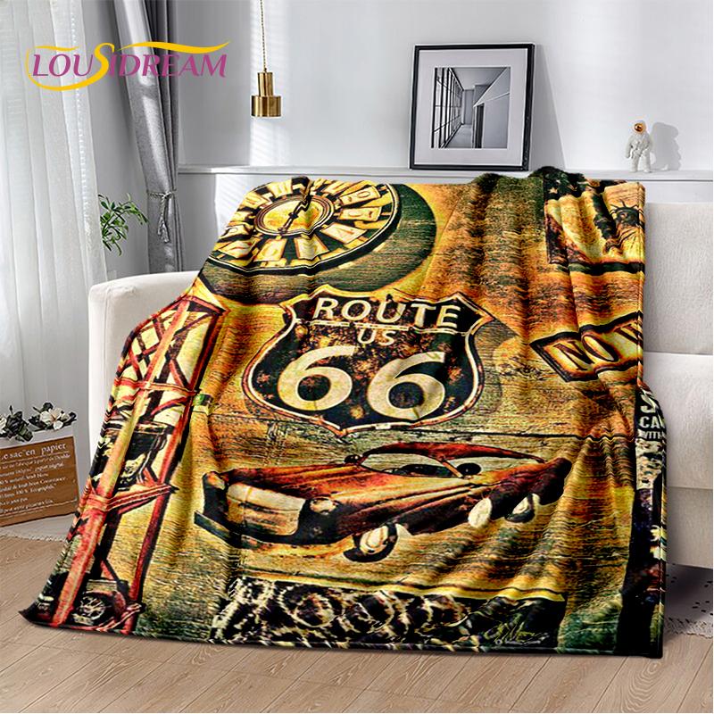 

Retro America Historic Route 66,Mother Road,mãe Estrada Blanket,Soft Throw Blanket for Home Bedroom Bed Sofa Picnic Child GiftA 75x90cm
