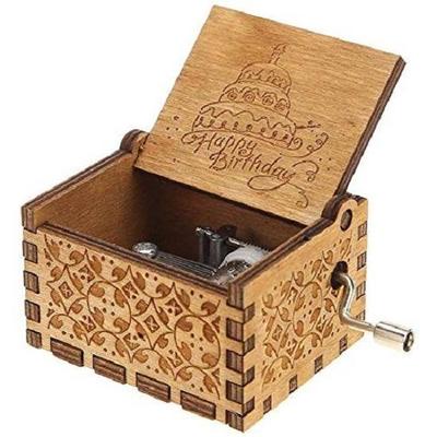 Handgekurbelte Spieluhr aus Holz zum Sammeln mit Gravur (Alles Gute zum Geburtstag)- Mehrfarbig(Packung mit 1)