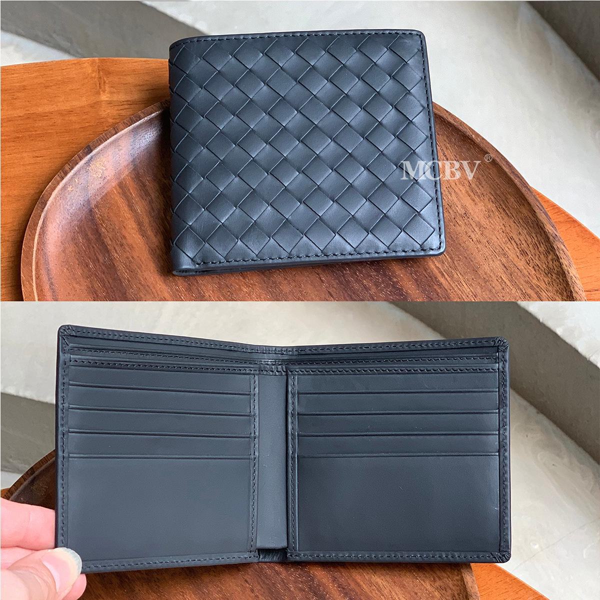 

MCBV Мужской короткий плетеный кошелек из коровьей кожи - вощеный, с гравировкой, горизонтальный двойной держатель для паспорта, модный стиль small check card slot чёрный