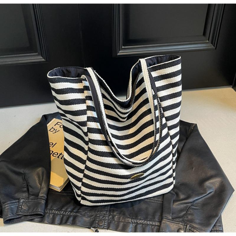 Large Capacity Shoulder Bag, Student Bag, Casual Striped Tote Bag, Women's Portable Oblique Span Bag