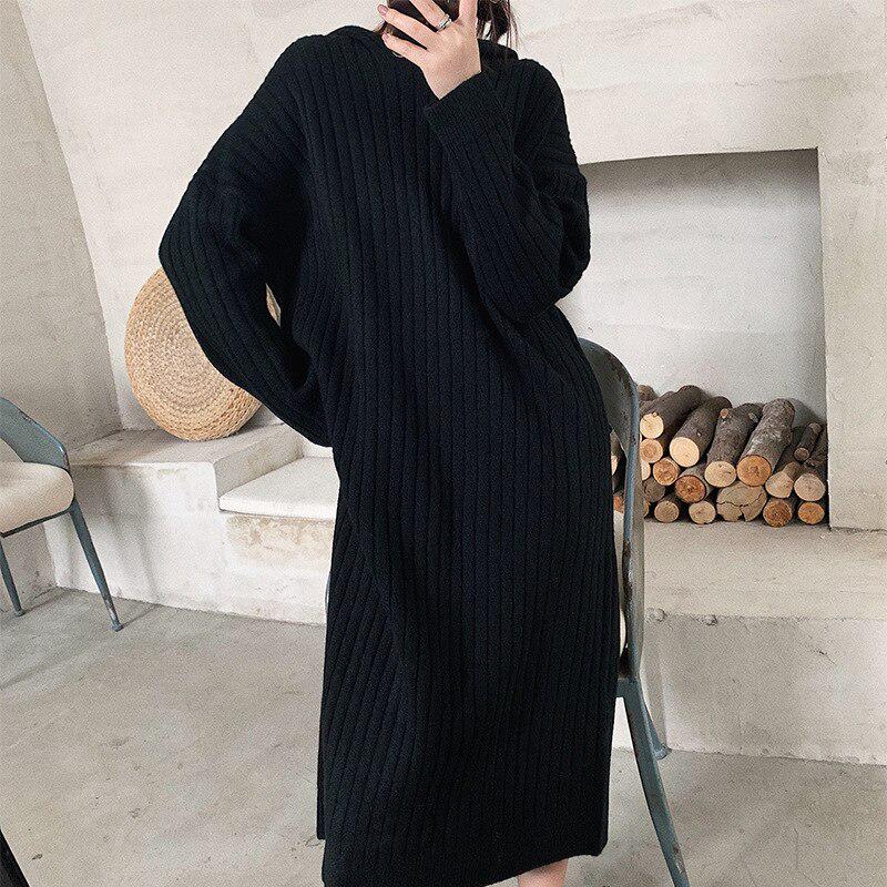 Buy Solid Color O-neck Mid-length Knit Dress Women Streetwear Loose Warm  Fashion Hooded Dress Tide Autumn Dress at affordable prices  free  shipping, real reviews with photos  Joom