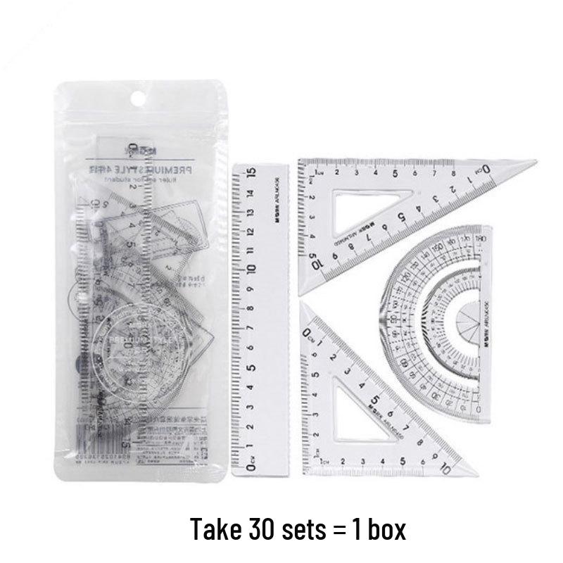 MG Transparent Exam Ruler Set: Straight Ruler, Wavy Set Square, Triangle Ruler & Protractor