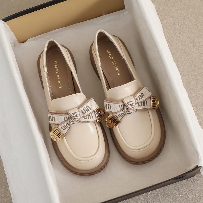 Fashion Frontier Platform Loafers Spring Versatile Bow Single Shoes One Pedal British Style Small Leather Shoes