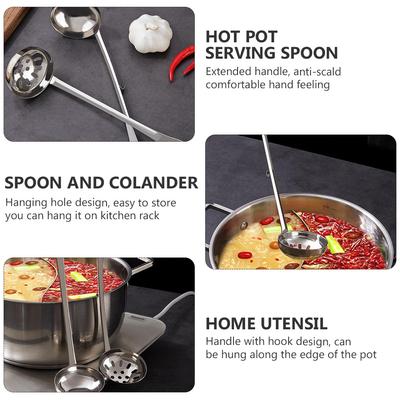 Passoire à soupe avec crochet Cuillère à hotpot Service Ustensile de cuisine Maison Cuillères à nourriture Louche en acier inoxydable