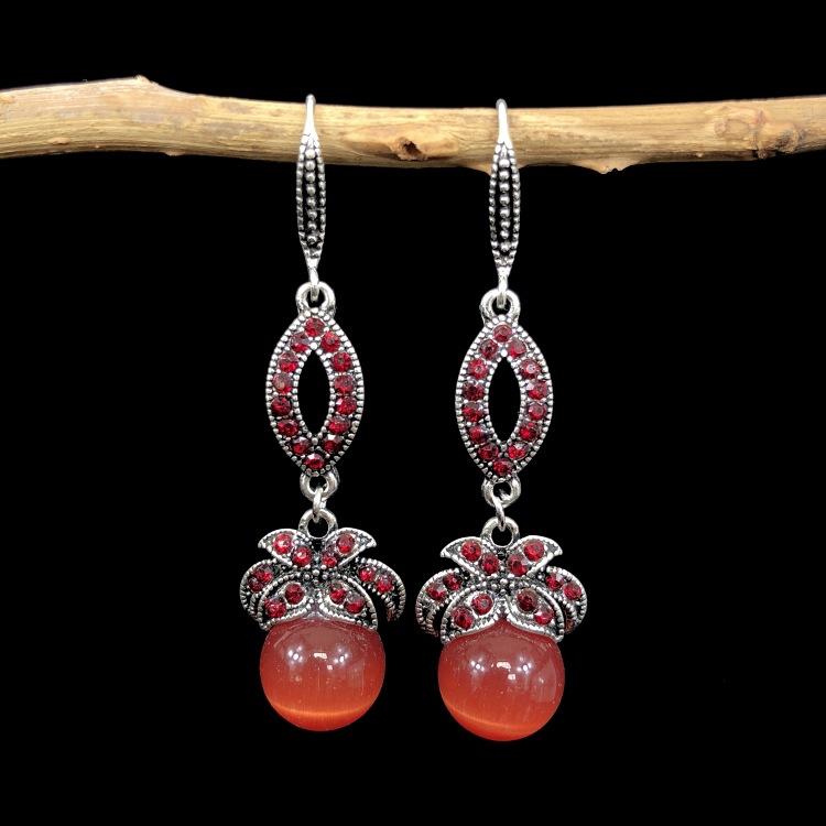 Ethnic style retro fashion agate earrings women's simple temperament opal diamond earrings versatile long ear jewelry