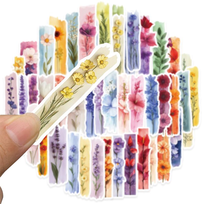 50PCS Plants Stickers Long Strip Creative Plant Floral Sticker Cute Mixed Plant Waterproof Vinyl Decals for Scrapbook Laptop