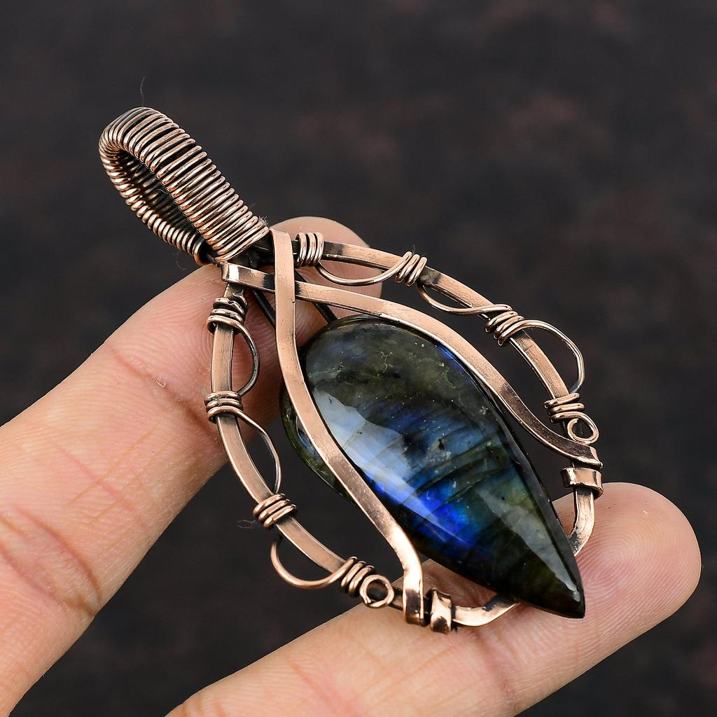 Labradorite Pendant Copper Wire Wrapped Pendant Handmade Gemstone Pendant Labradorite Copper Jewelry Anniversary Gift Wire Wrapped Jewelry